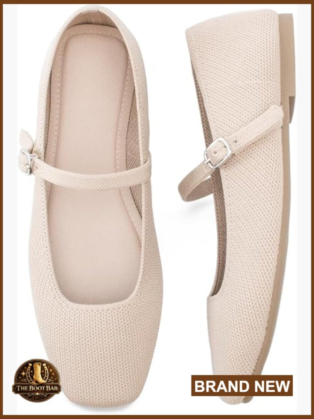 Square Toe Knit Flats Ankle Strap Mary Jane Comfortable Dressy Office